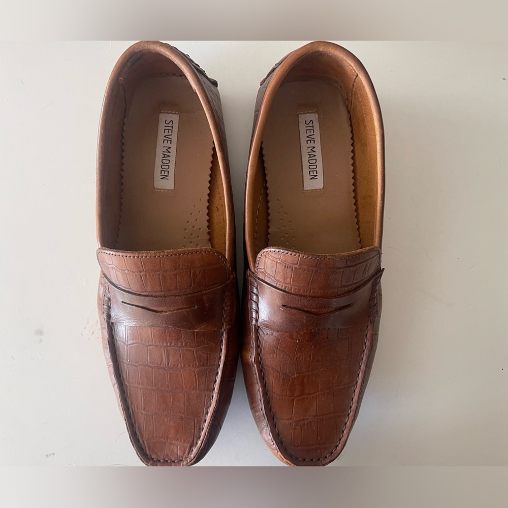 Steve Madden Brown Croc-Pattern Loafers